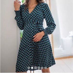 Seraphine Black and Blue Long Sleeve Dress size 6